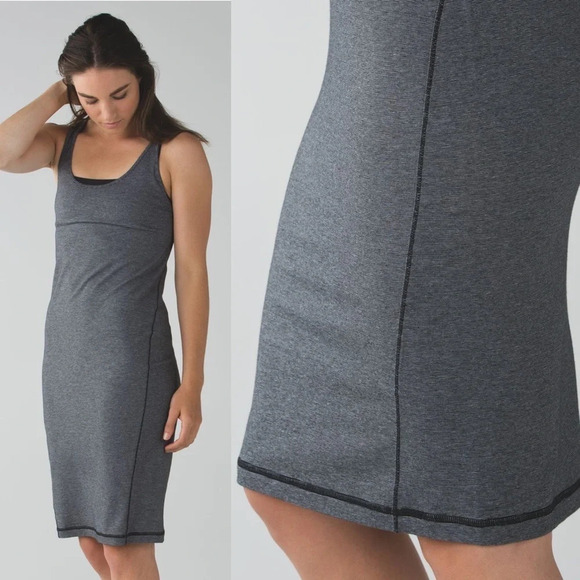 Lululemon Black White Micro Stripe Go For It Athletic Midi Dress Size 8 - Picture 4 of 11